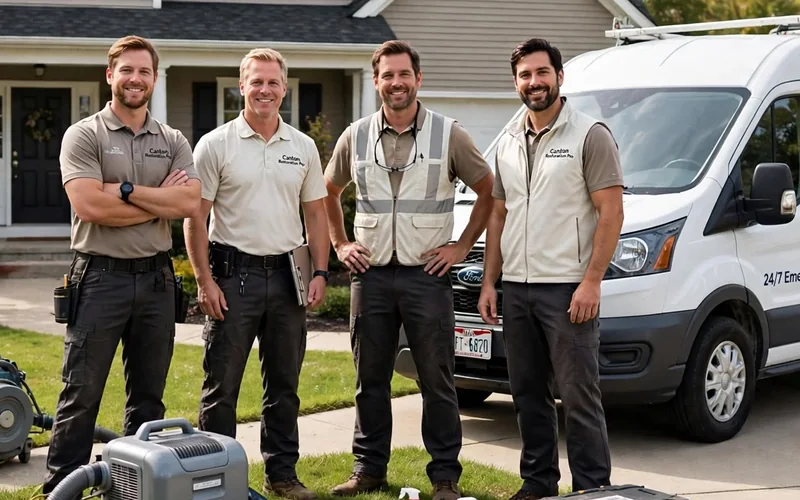 Canton Restoration Pro crew standing outside a Canton OH home